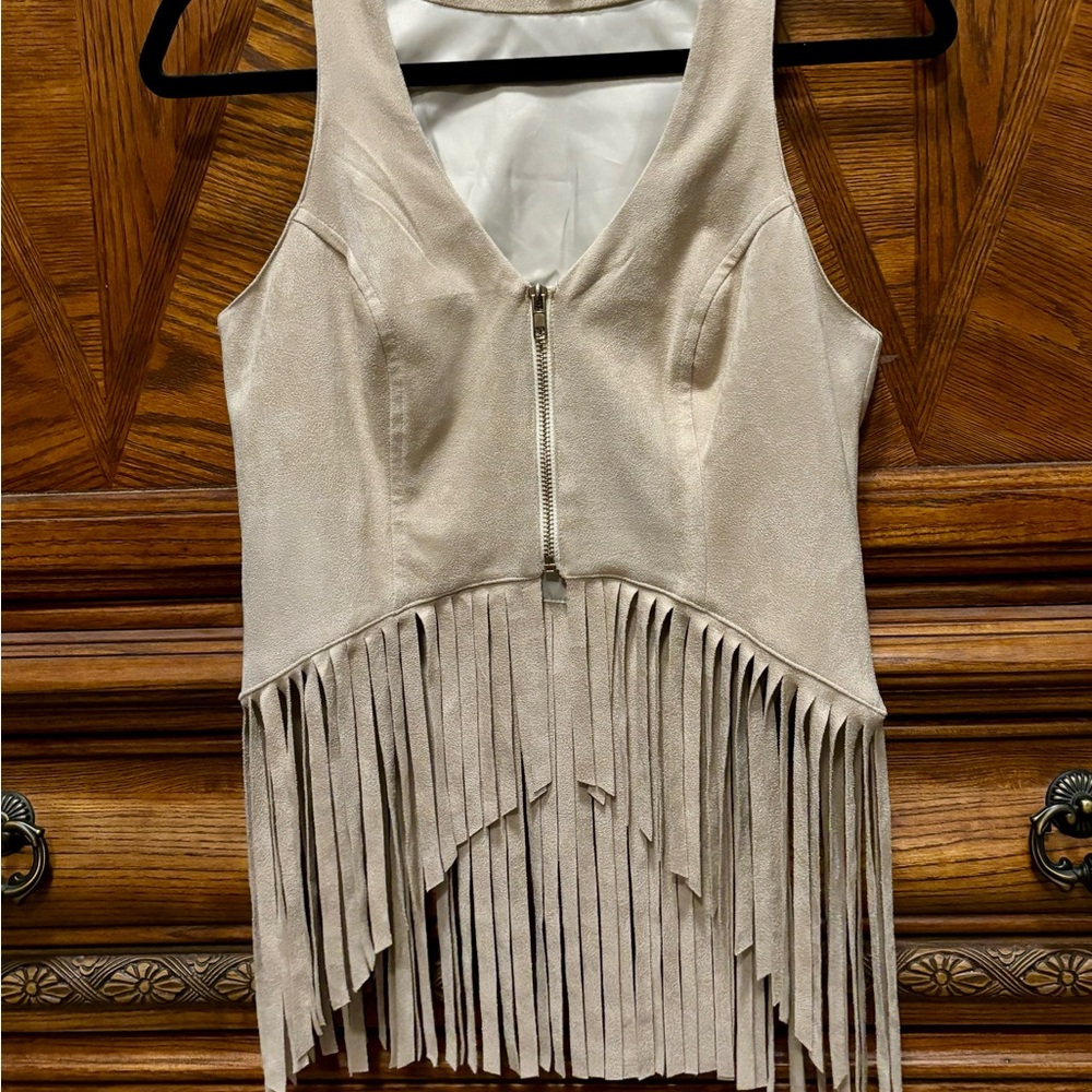 Guess faux suede fringe vest